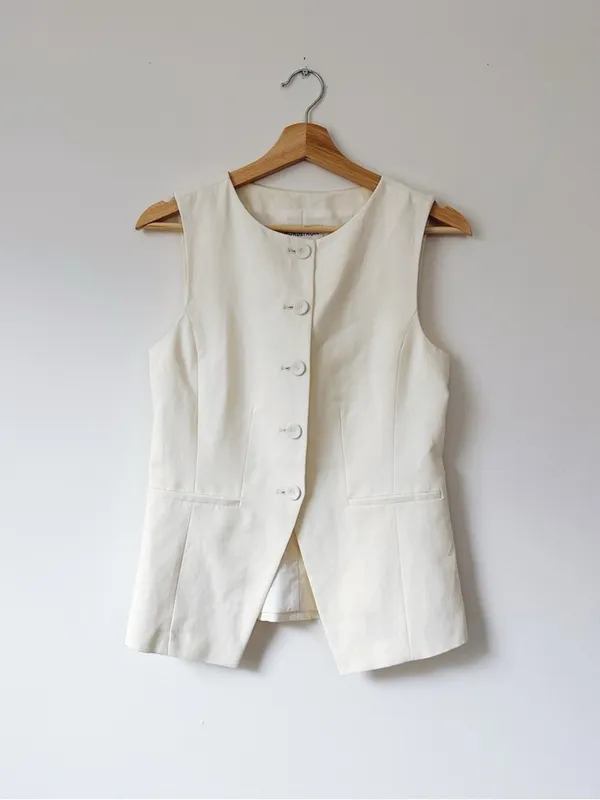 Nordstrom Women’s Cutaway Linen Vest Ivory Tofu - Image 4