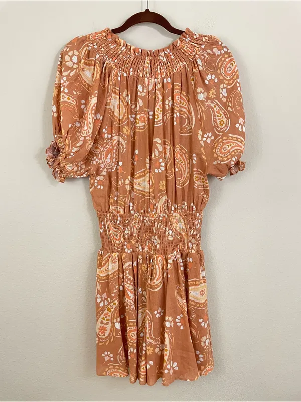 Sabo Skirt Iliana‎ Paisley Smocked Waist Puff Sleeve Mini Dress Size XS - Image 6