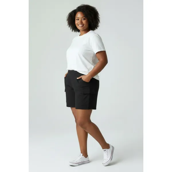 DKNY Womens Cargo Shorts Size L Black French Terry High Rise Pull On Comfort - Image 10