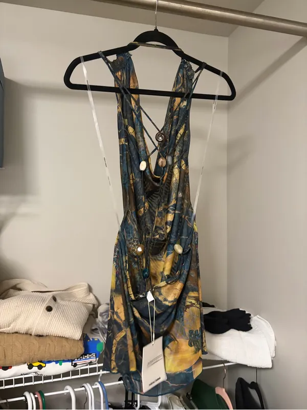 Jaded London revolve going out strappy black printed plunge dress size US 10 NWT - Image 8