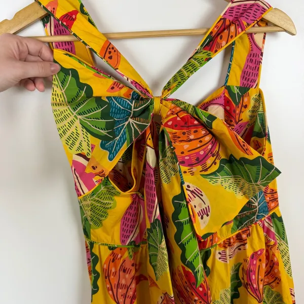 Farm Rio Yellow Beaks & Bananas Cotton Maxi Dress Small Tropical Toucan Tiered‎ - Image 3