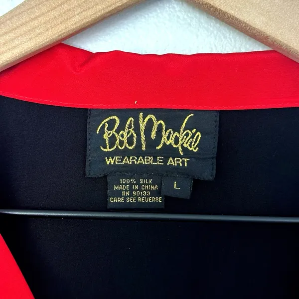 Vintage Bob Mackie 100% Silk Blouse Black Red Western Embroidered Flames 90s L - Image 3