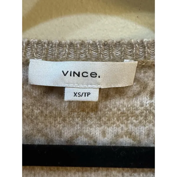 Vince Fair Isle V-neck cashmere sweater Tan Size XS - Image 7