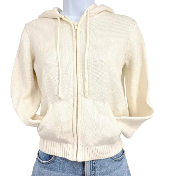 Brandy Melville Alana Knit Sweater Women XS/S Cream Hoodie Full Zip Cotton - Image 5