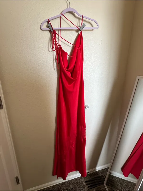 Meshki Chandra Lace Satin Maxi Red Dress Size Small‎ NEW romantic satin strappy - Image 7