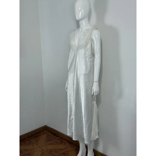 Oscar de la Renta Pink Label Women XL Satin Nightgown Long Robe Set Ivory Bridal - Image 3