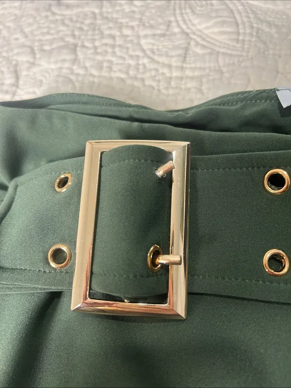 Dark Green Belted Mini Skirt Size L - Image 3