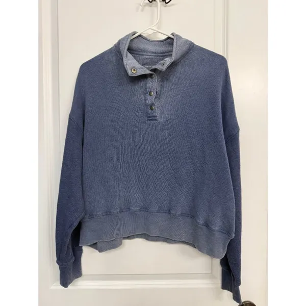 American Eagle Blue Mineral Wash Snap Collar Pullover M - Image 3