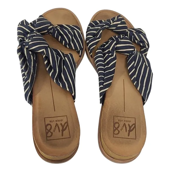 DV8 Dolce Vita Navy White Striped Knot Slide Wedge Sandals Size 9 - Image 4
