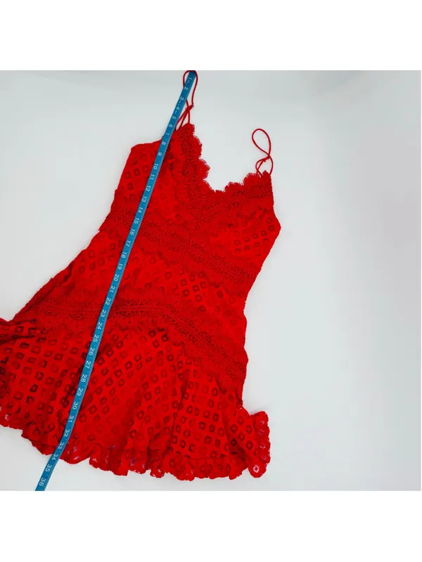 Saints + Secrets Red Lace Mini Dress Size M - Image 7