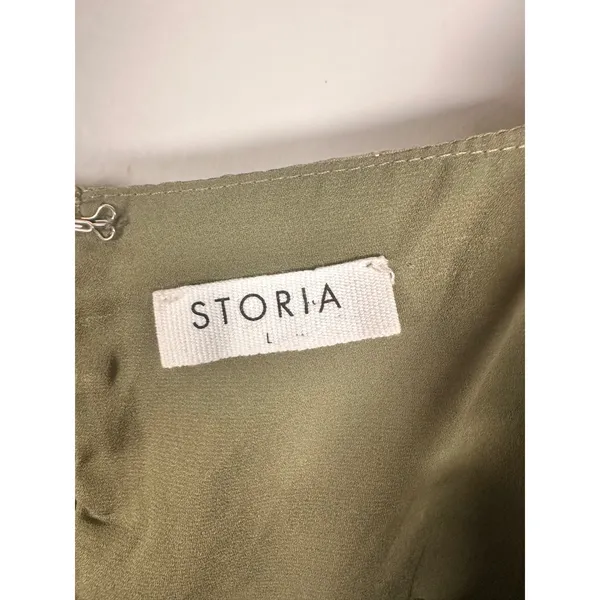 Storia Babydoll Dress Women L Olive Green Clip Dot Puff Sleeve fairy JD2443AD - Image 5