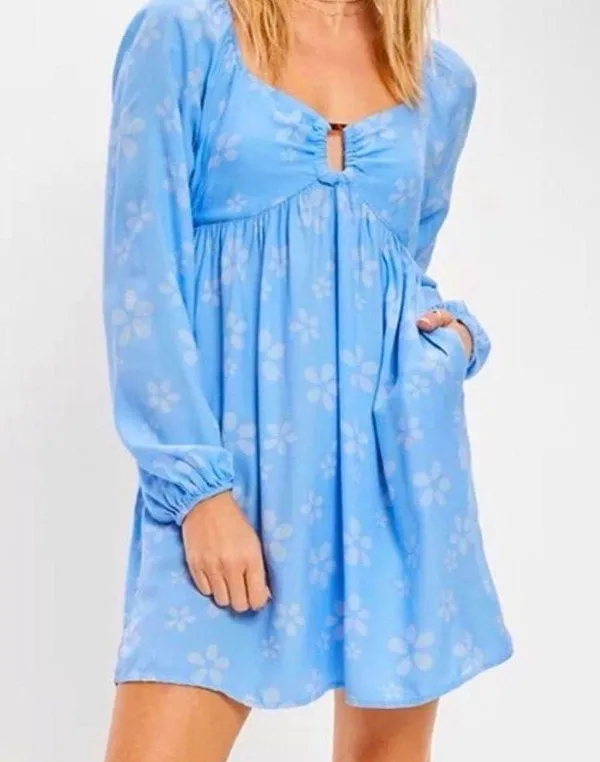 American Eagle Daisy Floral Front Chest Cutout Hardware Pockets Mini Dress L - Image 2