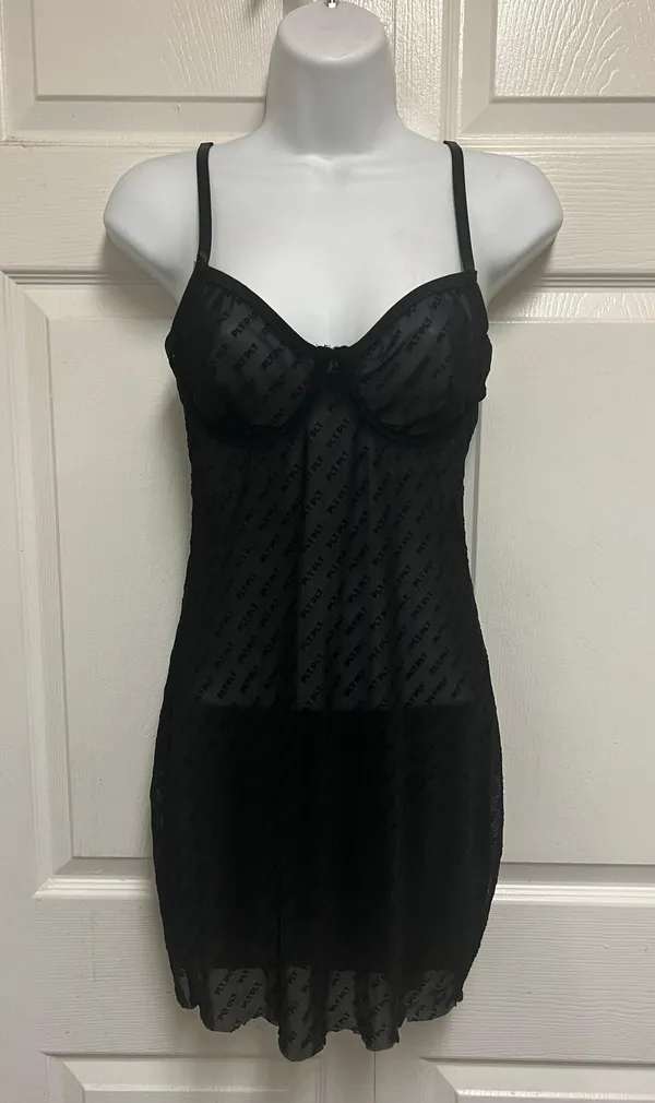 Black Flock Mesh Underwired Slip Dress - Image 5