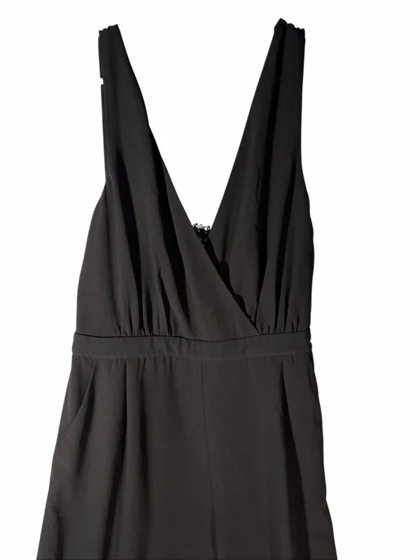 Lulus Kiska Black Lace Plunge V-Neck Wide Leg Jumpsuit Sleeveless Size Large - Image 5