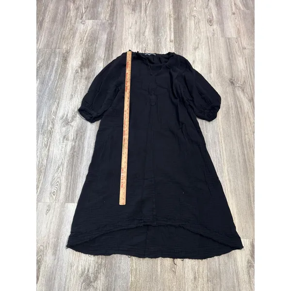Ocean+Main Los Angeles Black Cotton Double Gauze High Low Midi Dress M/L Pockets - Image 6