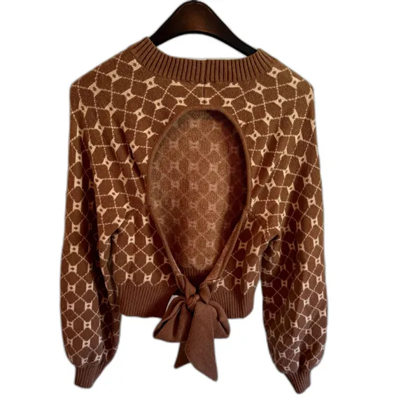 Buckle | Willow & Root Open Back Tie Sweater Brown Print Neutral Size Small BKE - Image 8