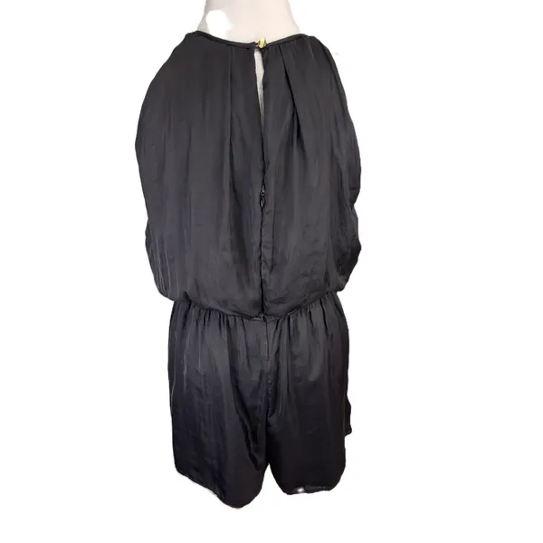 Massimo Dutti Pleated Romper Womens‎ M Black Drawstring Waist Minimalist - Image 4