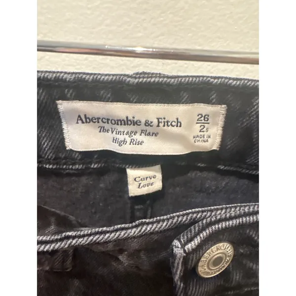 Abercrombie & Fitch Curve Love High Rise Vintage Flare Jeans Black 26/2S Raw Hem - Image 2
