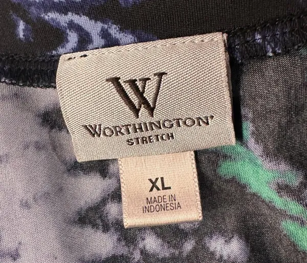 Worthington X-Large Top Abstract V-Neck Knotted Front Stretch Elbow Sleeve Multi - Image 7