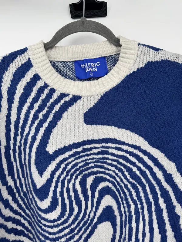 Aelfric Eden Swirl Whirlpool Knit Sweater XL‎ Blue White Oversized Y2K - Image 4