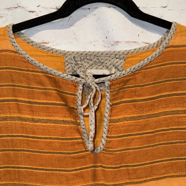 Orange Striped Women's Prana Mistico Short Sleeve Top Guaze Cotton Medium - Image 2