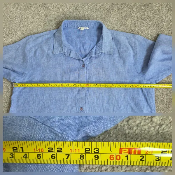 Eileen Fisher 100% Organic Linen Blue Button Down Top Size L Half Sleeve Boxy - Image 9