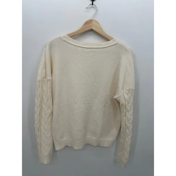 Cyrus Cream Cable Knit Sweater Women M Chunky Cozy Classic Heritage Quiet Luxury - Image 2