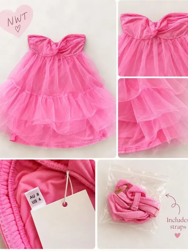 NWT Beginning Boutique Amba Pink Tulle Mini Dress US 4 - Image 2