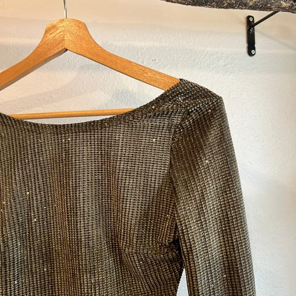 Lulus Olive Green Sparkle Low Back Long Sleeve Top Size XS NEW With Tags - Image 3