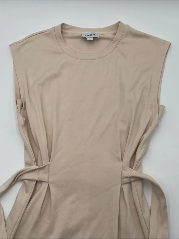 Evereve Sleeveless Cream Tie-Waist Midi Dress Cap Sleeves Size Small - Image 5