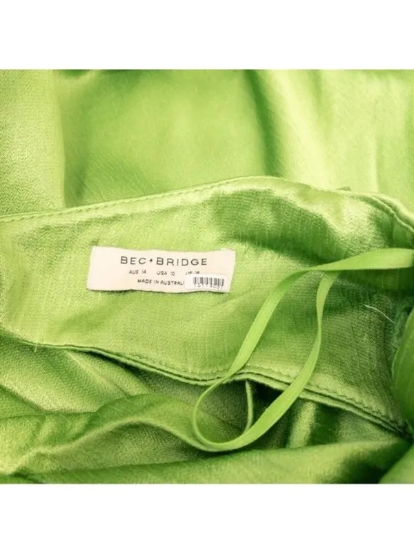 Bec + Bridge Moon Dance Strapless Dress 10 Sweet Pea Green Satin Cutout Draped - Image 7