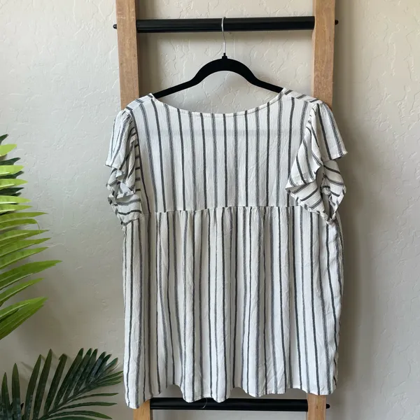 Old Navy Striped V-Neck Striped Peasant Blouse in White - Image 4