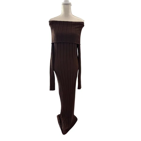 SNDYS Baha Off The Shoulder Maxi Dress in Cocoa Medium New Womens Long Gown - Image 6