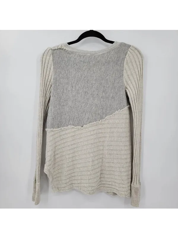 Anthropologie Saturday Sunday Woman’s M Mixed Knit Pullover Sweater Gray/Cream - Image 4