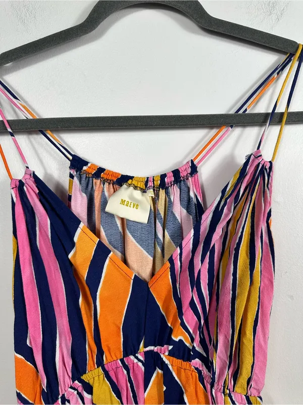 Anthropologie Maeve Jumpsuit Womens 6 Pink Orange Abstract Wide Leg‎ Strappy - Image 7