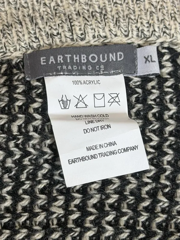 Earthbound Trading Poncho Sweater Fringe Aztec Black Tan Sz XL - Image 15
