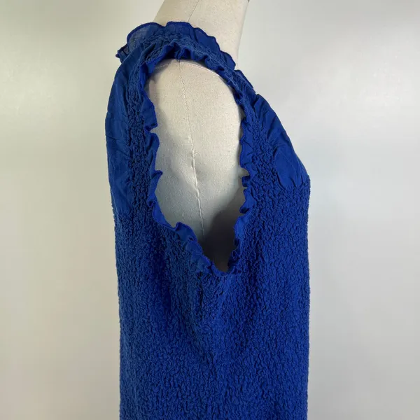 By Anthropologie Mock-Neck Textured Smocked Stretch Dress Blue Mini - Image 6