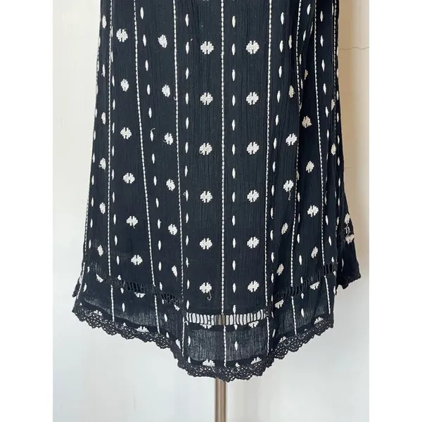 Topshop Dress Women 2 Black White Embroidered‎ Off The Shoulder Tunic Mini - Image 6