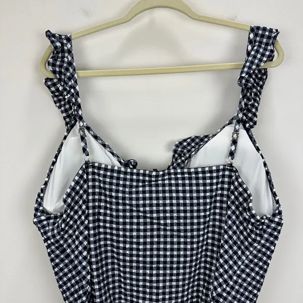J.Crew Ruffle V Neck One Piece Gingham Swimsuit Padded Navy Retro US 24 NWT - Image 9