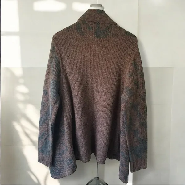 PrAna Open Front Waterfall Cardigan Sweater Brown Gray Geometric Pattern Size M - Image 2