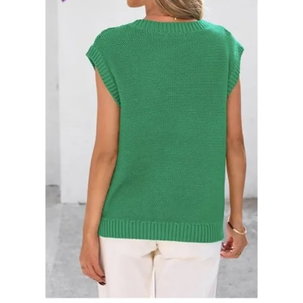 Sweater Vest Oversized V Neck Cable Knit Casual Pullover Green Women’s M - Image 3