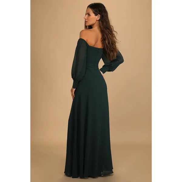 NWOT Lulus Feel the Romance Emerald Green Off-the-Shoulder Maxi Dress 1X - Image 2