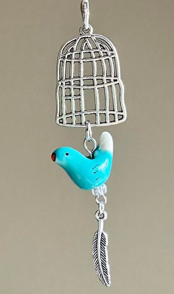 aesthetic Kawaii fairy vintage antique style birdcage & porcelain bird phone strap/bag charm/keychain/display/car accessory🕊🍃💓 - Image 3