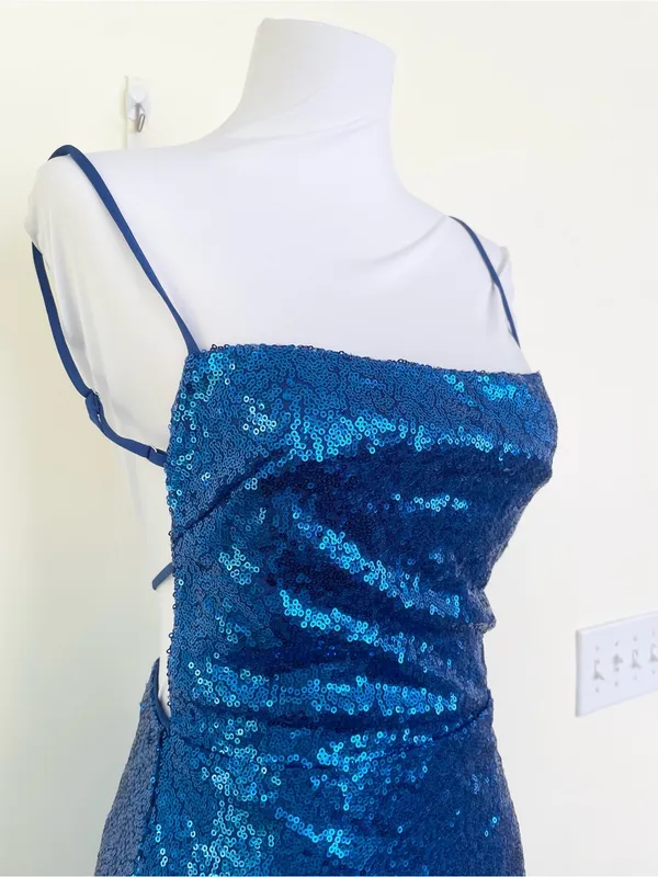 Lucy in The Sky Sequin Bodycon Dress in Blue S Small Open Back Strappy Mini - Image 6