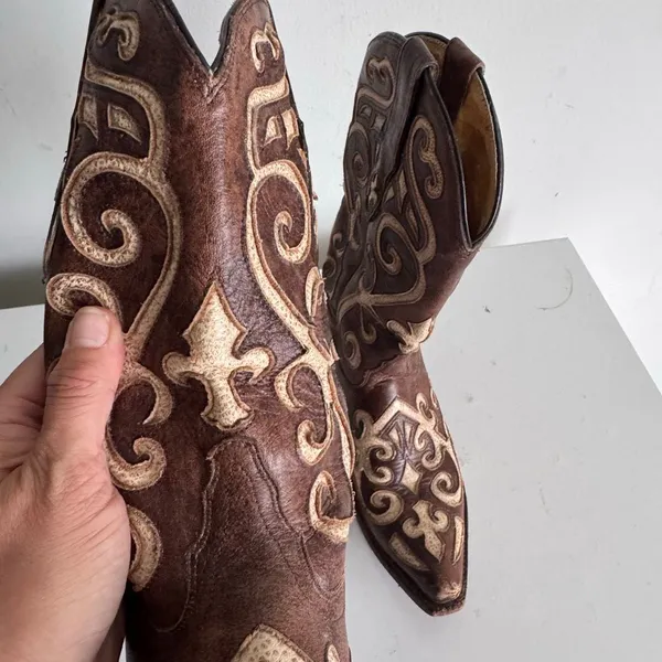 Tony Lama Y2K Floral Design Western Cowboy Boots Size 7 Brown - Image 4