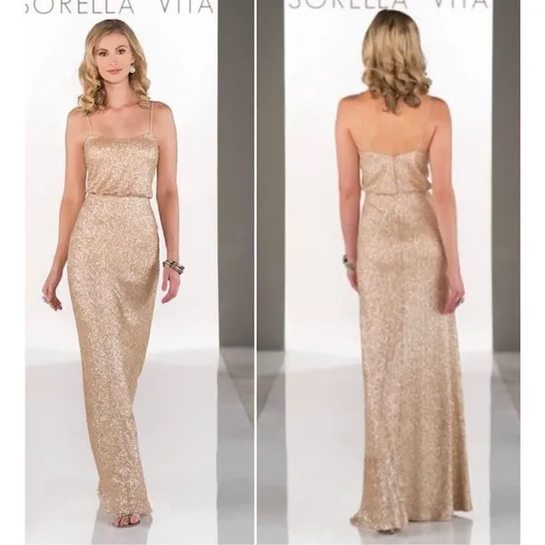 Sorella Vita Dress‎ Gold Sequin Maxi Spaghetti Strap Bridesmaid Party Dress size - Image 2