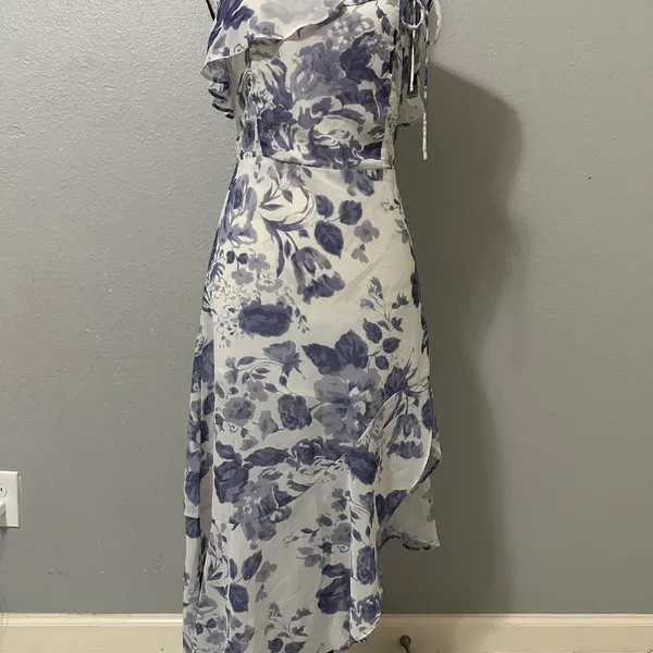By JL luxe Floral Blue and White Dress spaghetti strap size L new with tags - Image 4