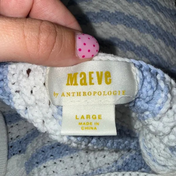 Maeve Anthropologie Knit Polo Top Womens Large Blue White Striped Surplice Back - Image 6