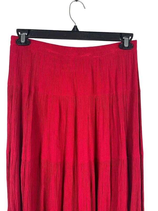 Boho Red Crinkle Tiered Maxi Skirt Pull On Cottagecore Prairie Festival M - Image 4