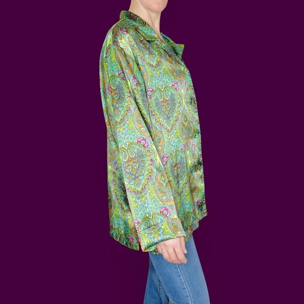 Vintage Y2K Victoria’s Secret Green Abstract Button Down Sleepwear Shirt - Image 5